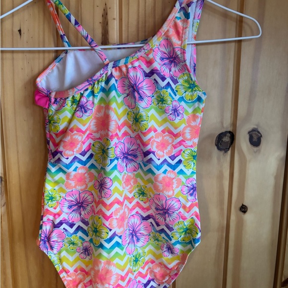 OP Pink and Yellow Floral Kids One Piece Swimsuit - Picture 2 of 2